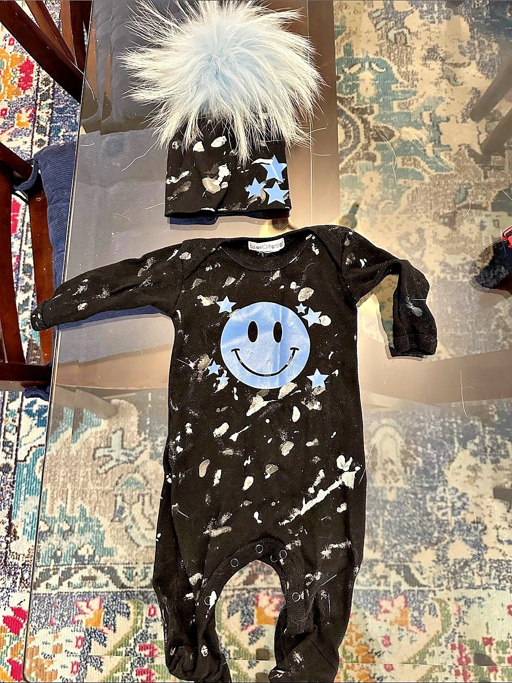 Baby Black & Blue Graphic Footie Set